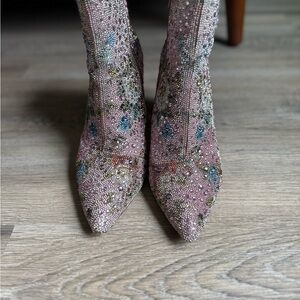 Betsey Johnson Cady Pink Rhinestone Floral Booties